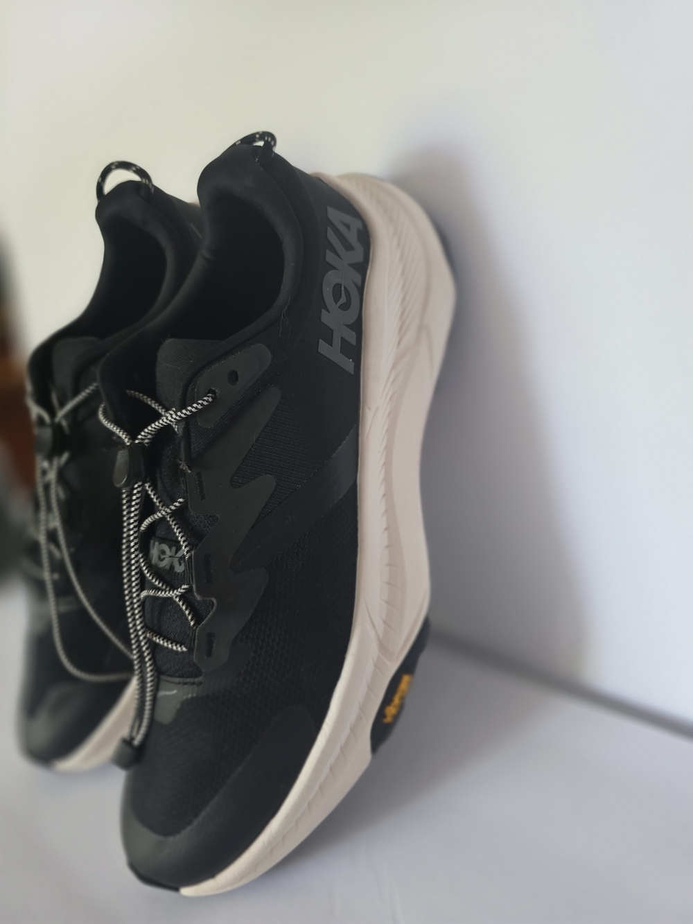Hoka Men's Black and White Cushioned Running Sneakers